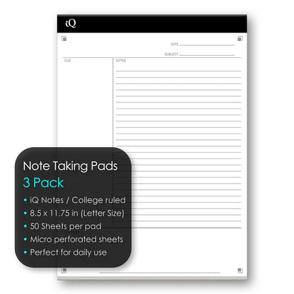 3 Pack iQ Note Taking Pads 8.5 x 11.75in 150 Sheets 88110