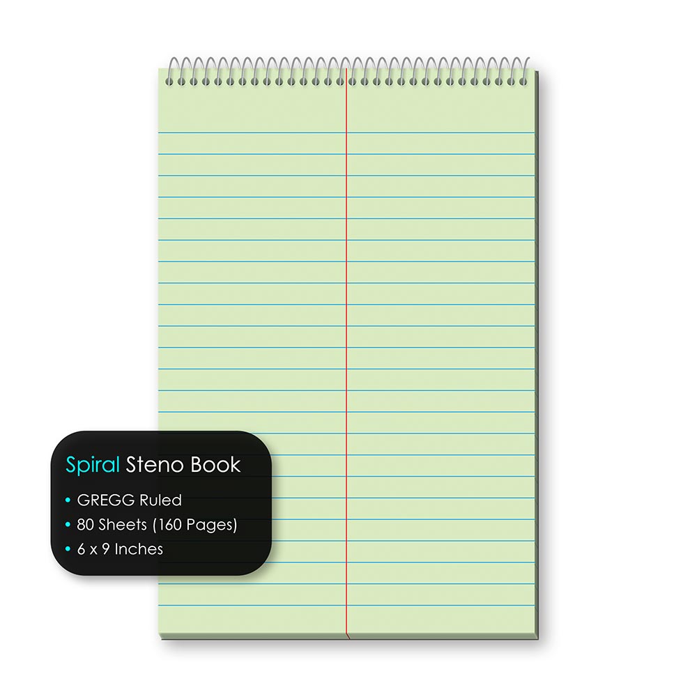 Spiral Steno Book Green 6 x 9in 80 Sheets 91080