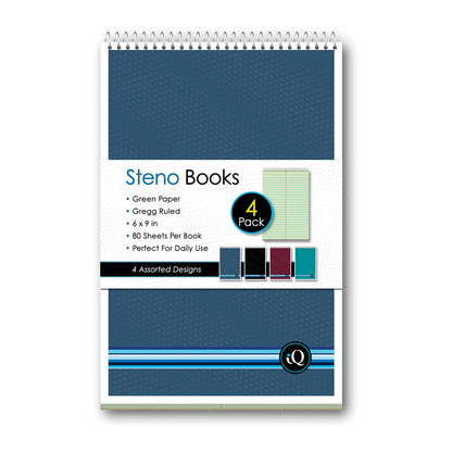 4 Pack iQ Spiral Steno Books Green 6 x 9in 320 Sheets 91084