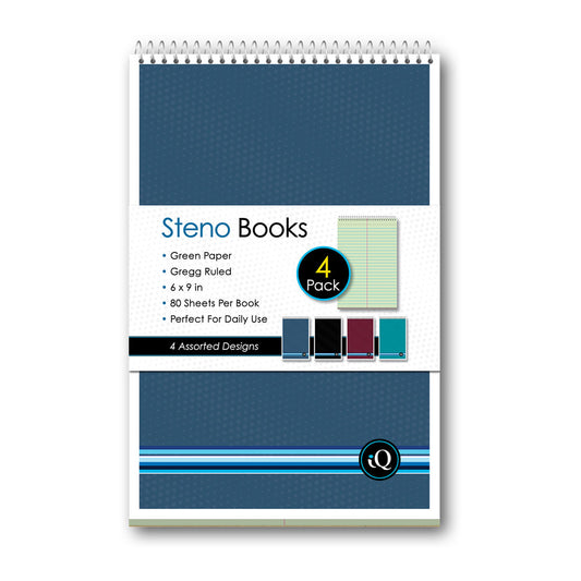 4 Pack iQ Spiral Steno Books Green 6 x 9in 320 Sheets 91084
