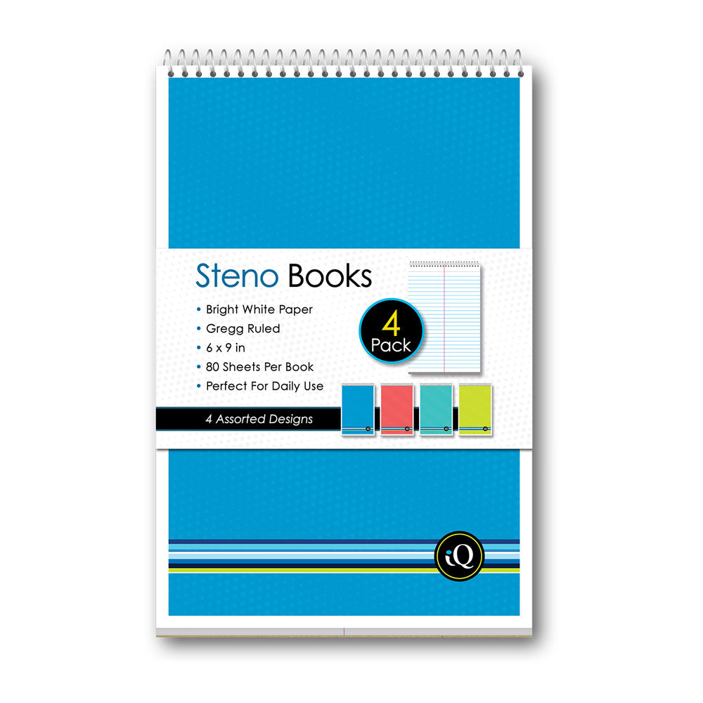 4 Pack iQ Spiral Steno Books White 6 x 9in 320 Sheets 91884