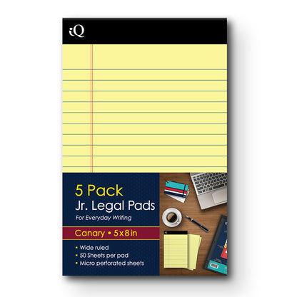 5 Pack iQ  Jr. Legal Pads Canary 5 x 8in 250 Sheets 95805
