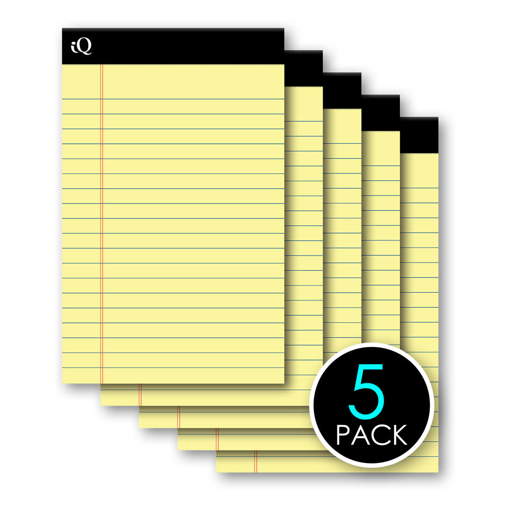 5 Pack iQ  Jr. Legal Pads Canary 5 x 8in 250 Sheets 95805