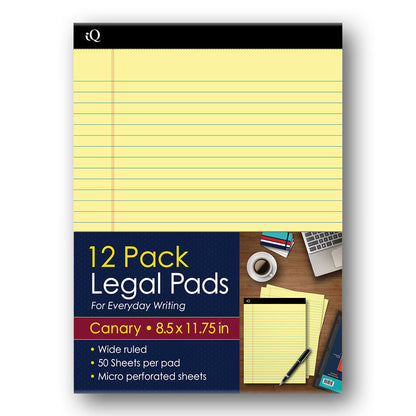 12 Pack iQ Legal Pads Canary 8.5 x 11.75in 600 Sheets 98110