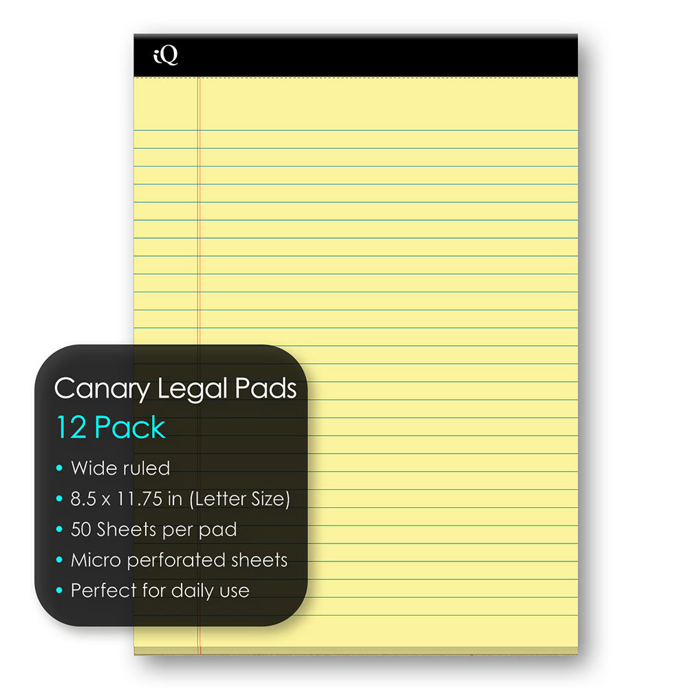 12 Pack iQ Legal Pads Canary 8.5 x 11.75in 600 Sheets 98110