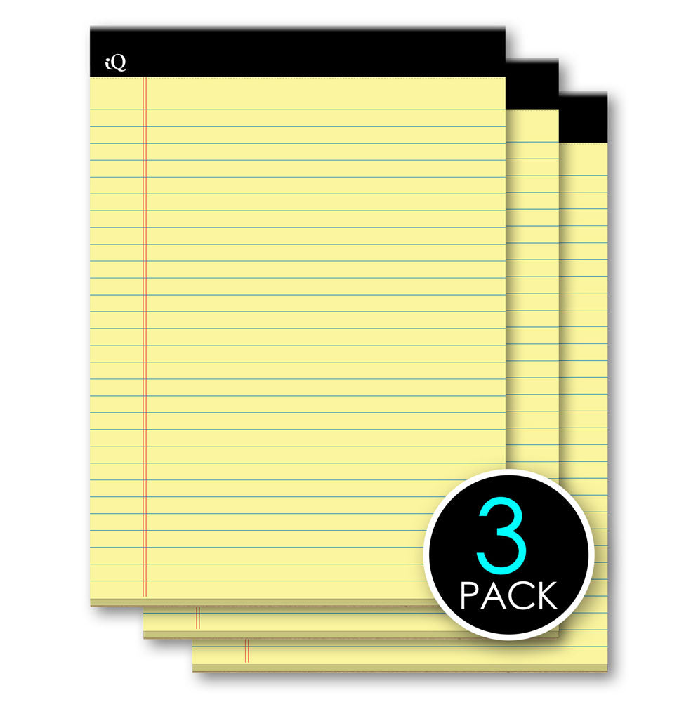 3 Pack iQ Legal Pad Canary 8.5 x 11.75in 150 Sheets 98113