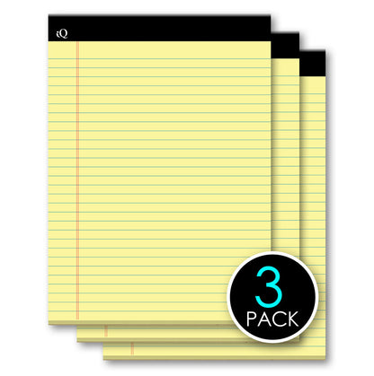 3 Pack iQ Legal Pad Canary 8.5 x 11.75in 150 Sheets 98113