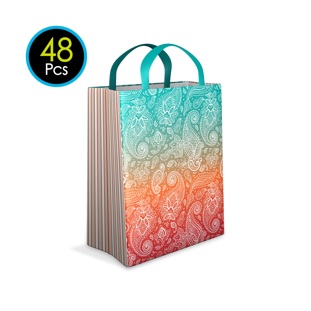48 Pcs PP Reusable Shopping Bags Paisley Design Medium 12.5" x 15" x 7" 99126