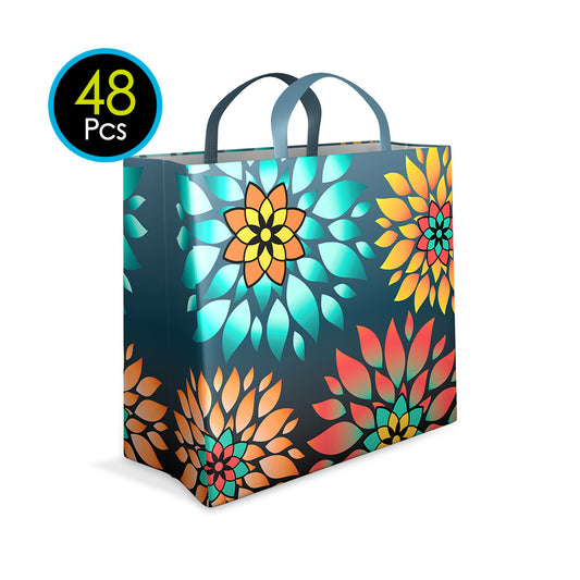48 Pcs PP Reusable Shopping Bags Flowers Design Large 17" x 15" x 8" 99175