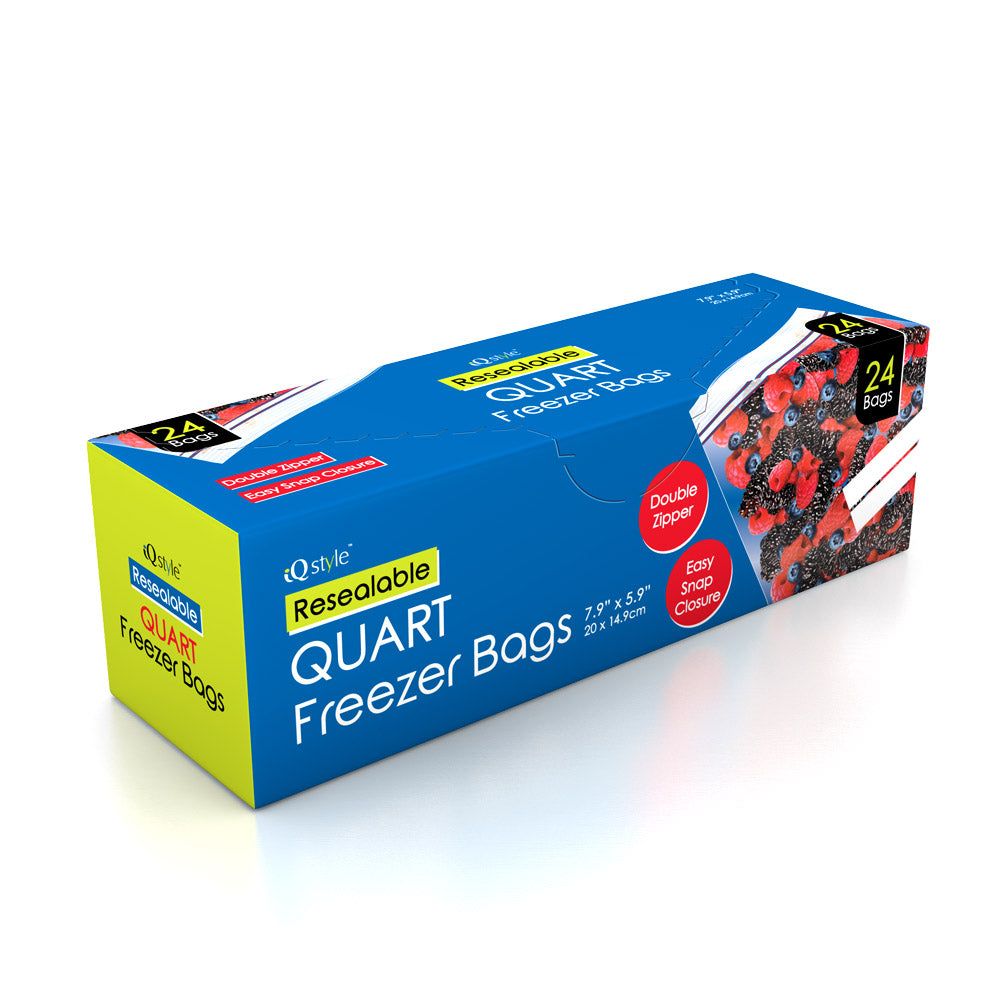 iQ Style Resealable Quart Freezer Bags Double Zipper 24CT 99211