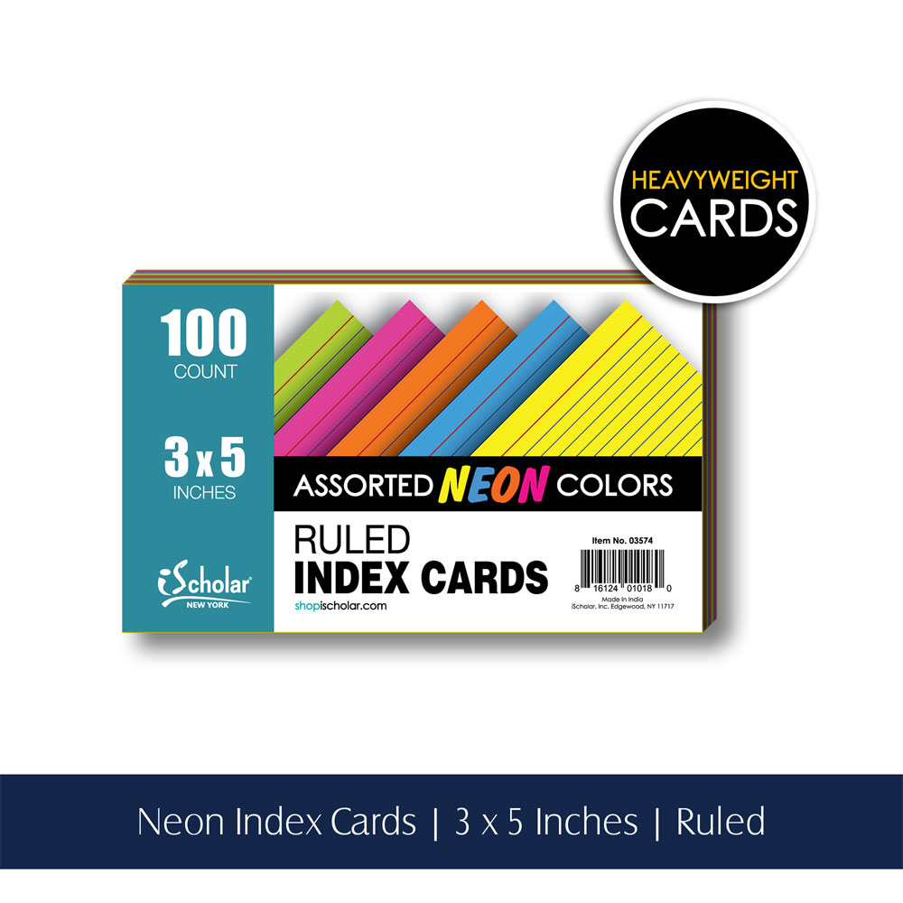 300 Per Pack Assorted Colors Ruled 3" x 5" 1500 ... Details about   Oxford Neon Index Cards 