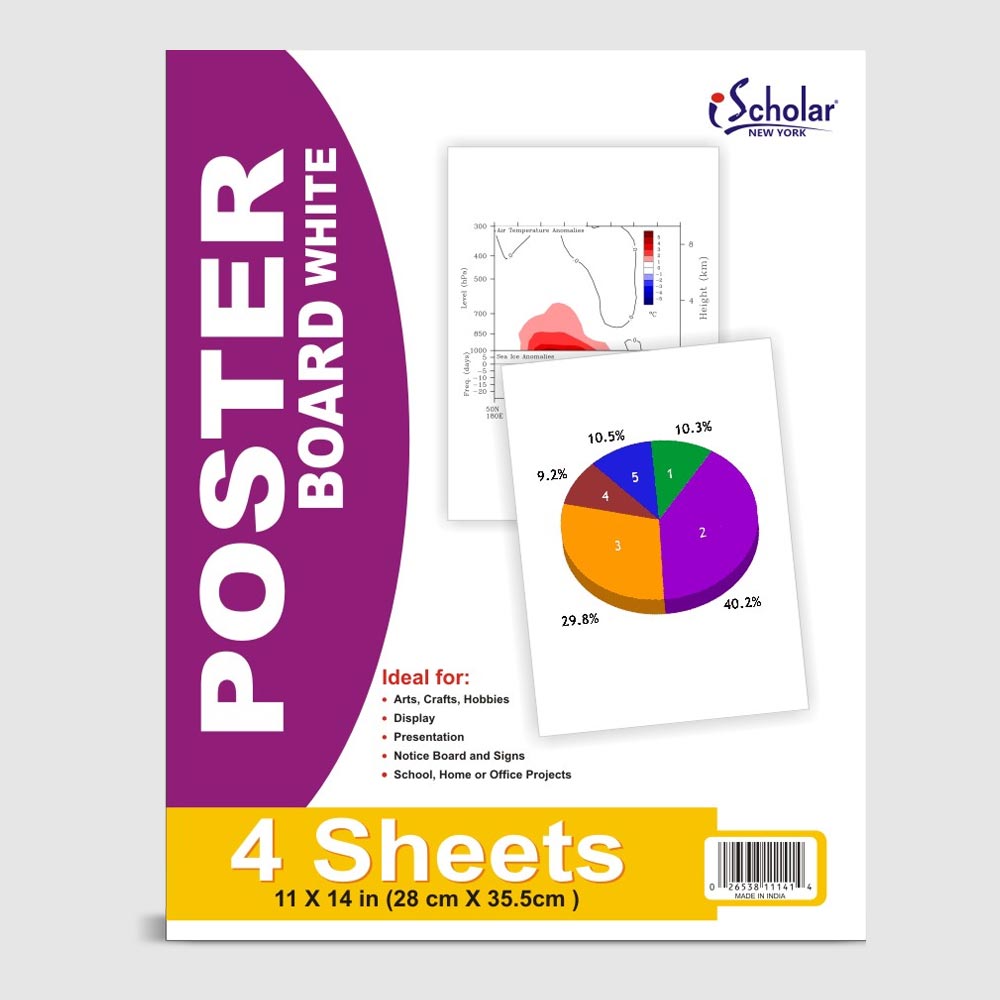 White Poster Board 11″ x 14″ 4 Count 11141 – iScholar NY