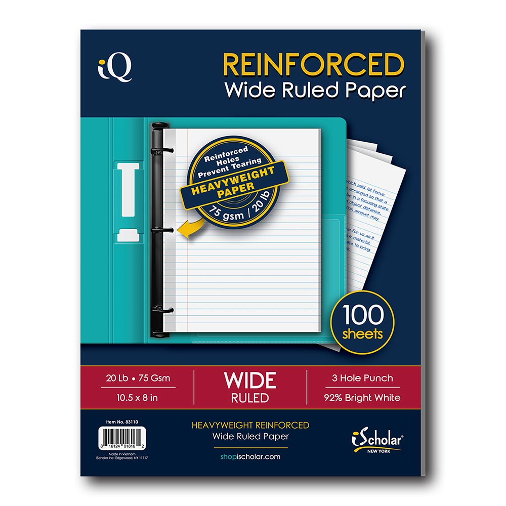 6 of 84 Reinforced Filler Paper, Wide Ruled, 3 Hole Punched, 10.5 x 8,  100 Sheets